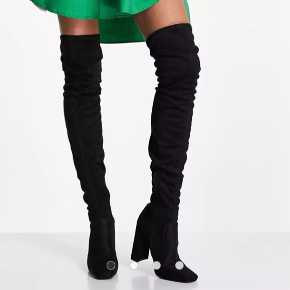 ASOS cream soft velour block heel over the knee boots size 5 - Picture 9 of 9